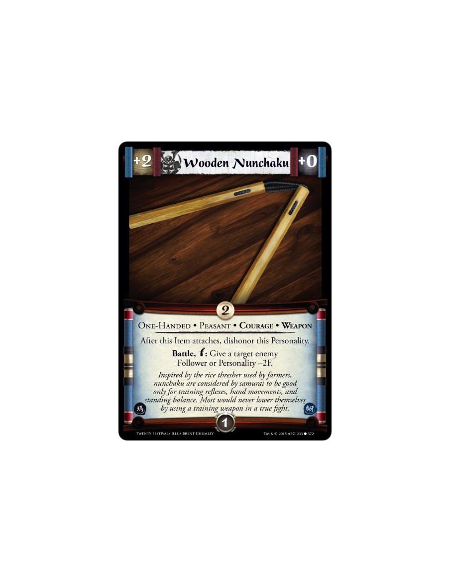 Wooden Nunchaku  - Courage • One-Handed • Peasant • WeaponAfter this Item attaches, dishonor this Personality.Battle, w: Give a 