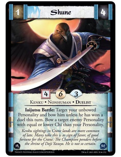 Shune FOIL  - Nonhuman • Duelist • Kenku    Iaijutsu Battle: Target your unbowed Personality and bow him unless he has won a due