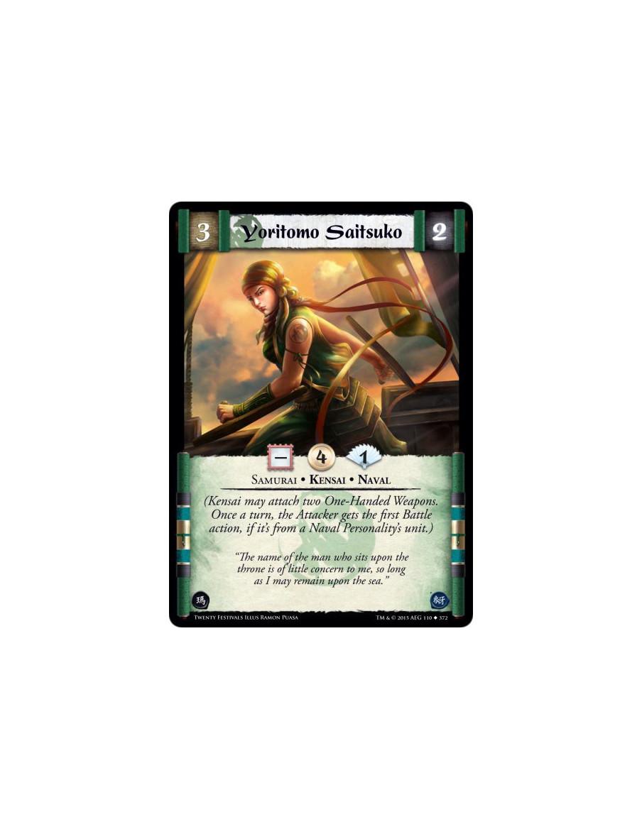 Yoritomo Saitsuko  - Kensai • Naval • Samurai    (Kensai may attach two One-Handed Weapons. Once a turn, the Attacker gets the f