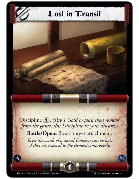 Lost in Transit  -     Discipline . (Pay 1 Gold to play, then remove from the game, this Discipline in your discard.)Battle/Open