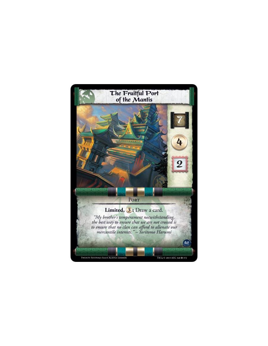 The Fruitful Port of the Mantis  -             Limited, : Draw a card.(When going second, you may, once per game, produce 2 Gold