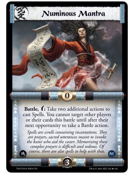 Numinous Mantra  -             Battle, w: Take two additional actions to cast Spells. You cannot target other players or their c