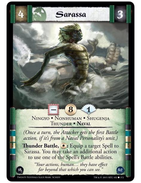 Sarassa FOIL  - Nonhuman • Thunder • Naval • Shugenja • Ningyo   (Once a turn, the Attacker gets the first Battle action, if it'