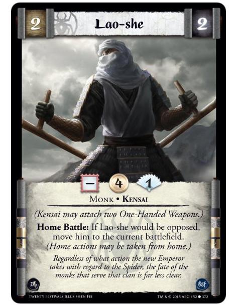 Lao-she FOIL  - Kensai • Monk  (Kensai may attach two One-Handed Weapons.)Home Battle: If Lao-she would be opposed, move him to 