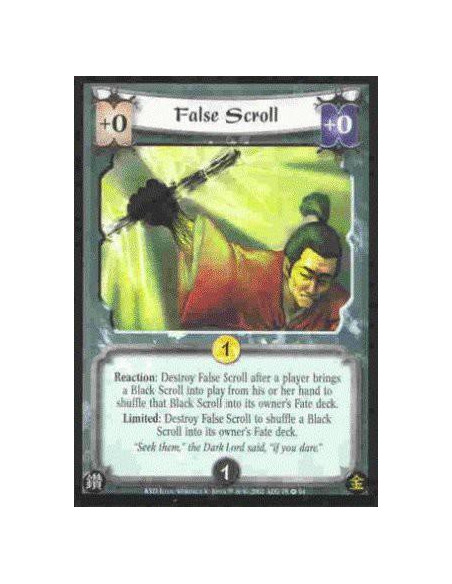 False Scroll  - Reaction: Destroy False Scroll after a player brings a Black Scroll into play from his or her hand to shuffle th