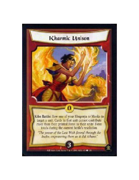 Kharmic Unison  - Kiho Battle: Bow one of your Shugenja or Monks to target a unit. Cards in that unit cannot contribute more tha