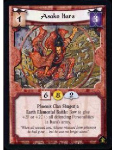 Asako Itaru  - Phoenix Clan Shugenja Earth Elemental Battle: Bow to give +2F or +2C to all defending Personalities in Itaru's ar