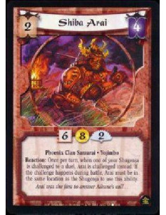 Shiba Arai  - Phoenix Clan Samurai * Yojimbo Reaction: Once per turn, when one of your Shugenja is challenged to a duel, Arai is