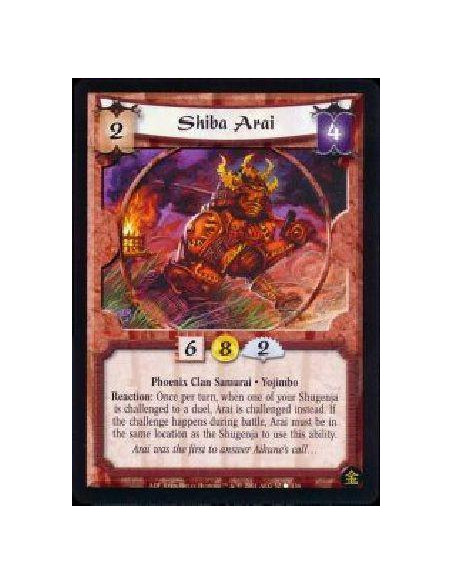 Shiba Arai  - Phoenix Clan Samurai * Yojimbo Reaction: Once per turn, when one of your Shugenja is challenged to a duel, Arai is