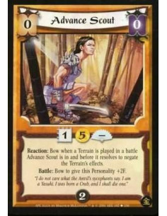 Advance Scout  - Reaction: Bow when a Terrain is played in a battle Advance Scout is in and before it resolves to negate the Ter