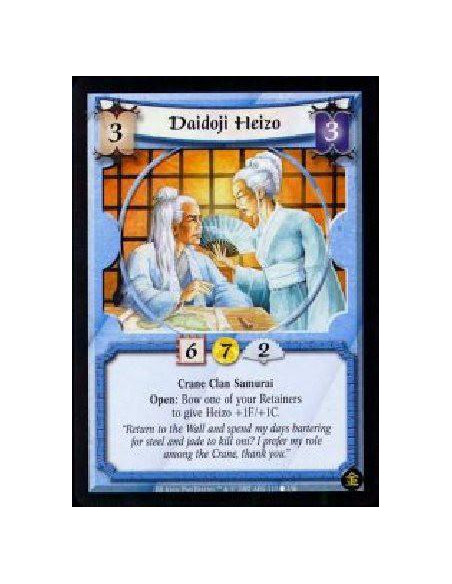 Daidoji Heizo  - Crane Clan Samurai Open: Bow one of your Retainers to give Heizo +1F/+1C."Return to the Wall and spend my days 