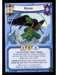 Kozue  - Crane Clan Sensei. Kenku. Creature You may bow one of your Human Personalities with more than 4 Chi to waive Kozue's Go