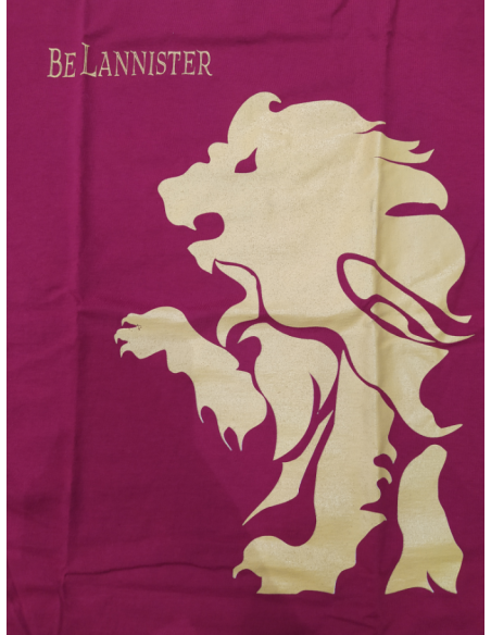 Camiseta Be Lannister. Juego de Tronos (Chico / Chica, Roja / Negra)  - Camiseta Lannister impresa por la parte delantera, later