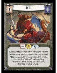 Kiii  - Ratling · Stained Paw Tribe · Creature · Loyal. You may have up to 6 copies of Kiii in your deck. While you control 3 or