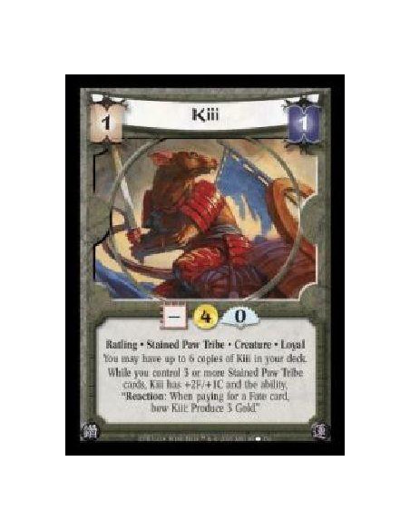 Kiii  - Ratling · Stained Paw Tribe · Creature · Loyal. You may have up to 6 copies of Kiii in your deck. While you control 3 or
