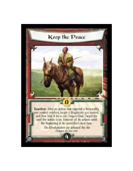 Keep the Peace  - Reaction: After an action that targeted a Personality you control resolves, target a Magistrate you control, a