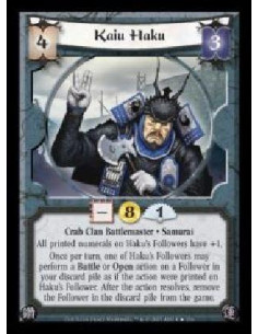 Kaiu Haku FOIL (Español)  - Crab Clan Battlemaster · Samurai. All printed numerals on Haku's Followers have +1. Once per turn, o