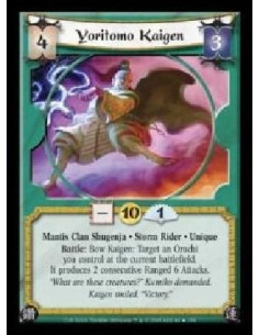 Yoritomo Kaigen FOIL  - Mantis Clan Shugenja · Storm Rider · Unique. Battle: Bow Kaigen: Target an Orochi you control at the cur