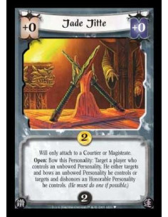 Jade Jitte  - Will only attach to a Courtier or Magistrate.  Open: Bow this Personality: Target a player who controls an unbowed