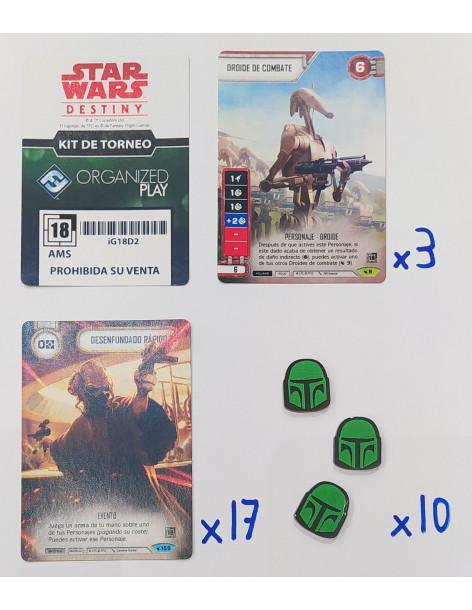 Star Wars Destiny Kit de Torneo - iG18D2 (Español)  - Kit de Torneo de la Temporada 4
Contenido:
17 Cartas básicas: "Desenfundad