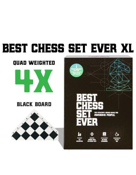 Set Ajedrez "Best Chess Set Ever XL"  - Triple Peso caja de piezas de ajedrez, tablero de silicona negra y juego 2