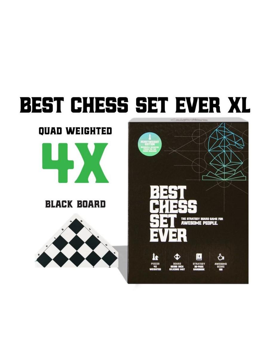 Set Ajedrez "Best Chess Set Ever XL"  - Triple Peso caja de piezas de ajedrez, tablero de silicona negra y juego