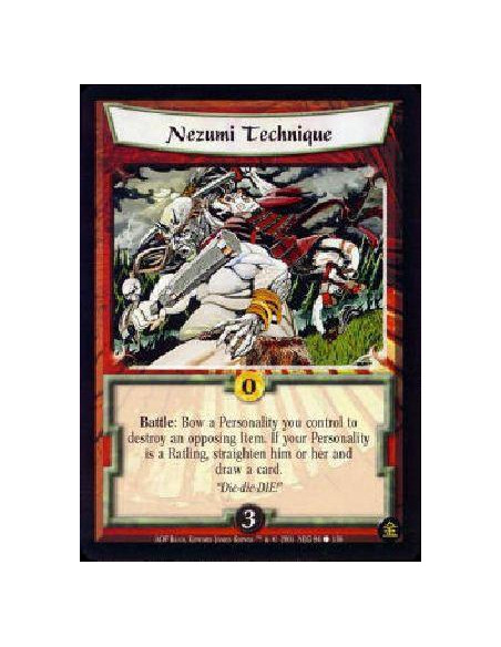 Nezumi Technique (Español)  - Battle: Bow one of your Personalities in the current battle to destroy an opposing Item. If your P