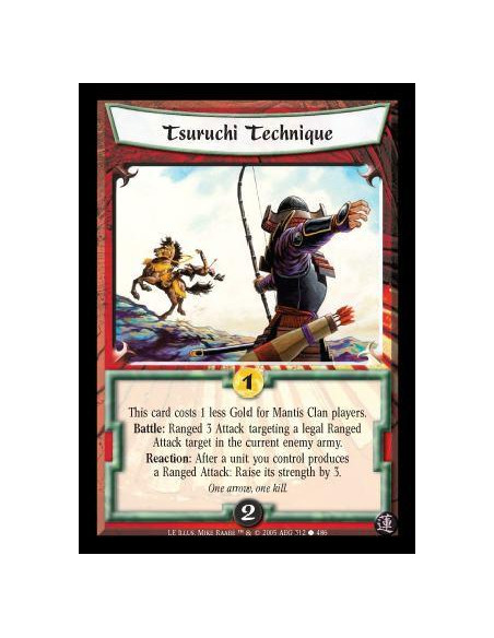 Tsuruchi Technique (Spanish)  - Battle: Each of your Personalities from your Faction in this battle gains +1F/+1C for each Perso