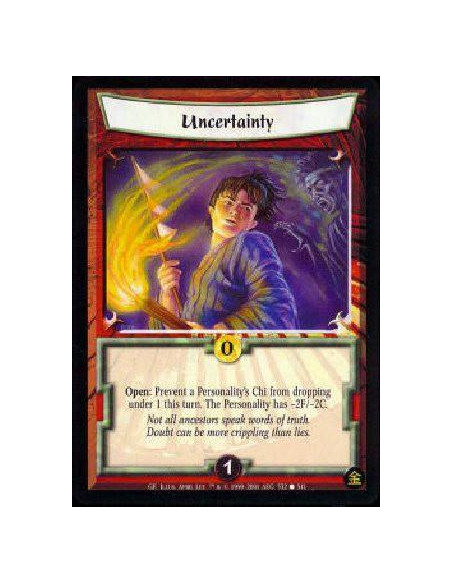 Uncertainty (Spanish)  - Open: Target a Personality. That Personality's Chi cannot drop under 1 this turn. Give the Personality 