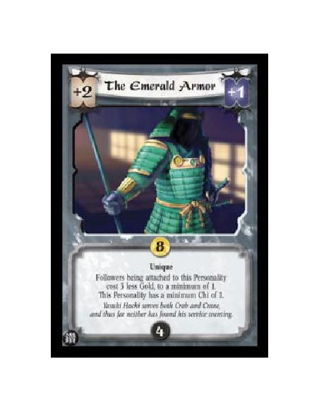 The Emerald Armor FOIL  - Unique Followers being attached to this Personality cost 3 less Gold, to a minimum of 1. This Personal