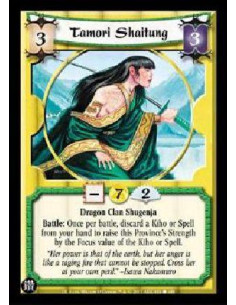 Tamori Shaitung  - Dragon Clan Shugenja Battle: Once per battle, discard a Kiho or Spell from your hand to raise this Province's
