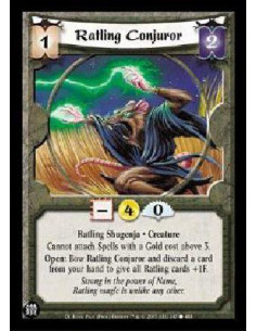 Ratling Conjuror (Español)  - Ratling Shugenja * Creature Cannot attach Spells with a Gold cost above 3. Open: Bow Ratling Conju