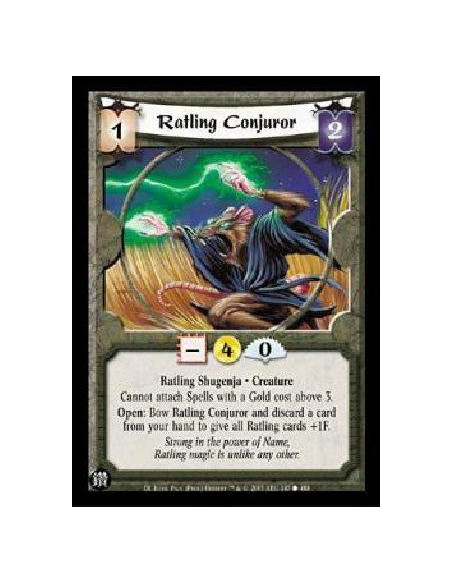 Ratling Conjuror (Español)  - Ratling Shugenja * Creature Cannot attach Spells with a Gold cost above 3. Open: Bow Ratling Conju