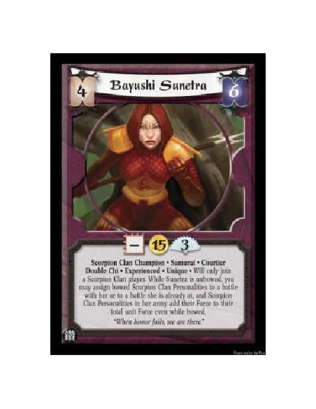 Bayushi Sunetra Exp (Español)  - Scorpion Clan Champion * Samurai * Courtier Double Chi * Experienced * Unique * Will only join 