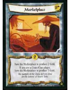 Marketplace  - Bow Marketplace to produce 2 Gold. If you are a Crane Clan player, bow Marketplace to produce 3 Gold. 