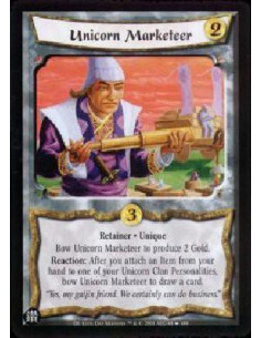 Unicorn Marketeer FOIL  - Retainer * Unique Bow Unicorn Marketeer to produce 2 Gold. Reaction: After you attach an Item from you