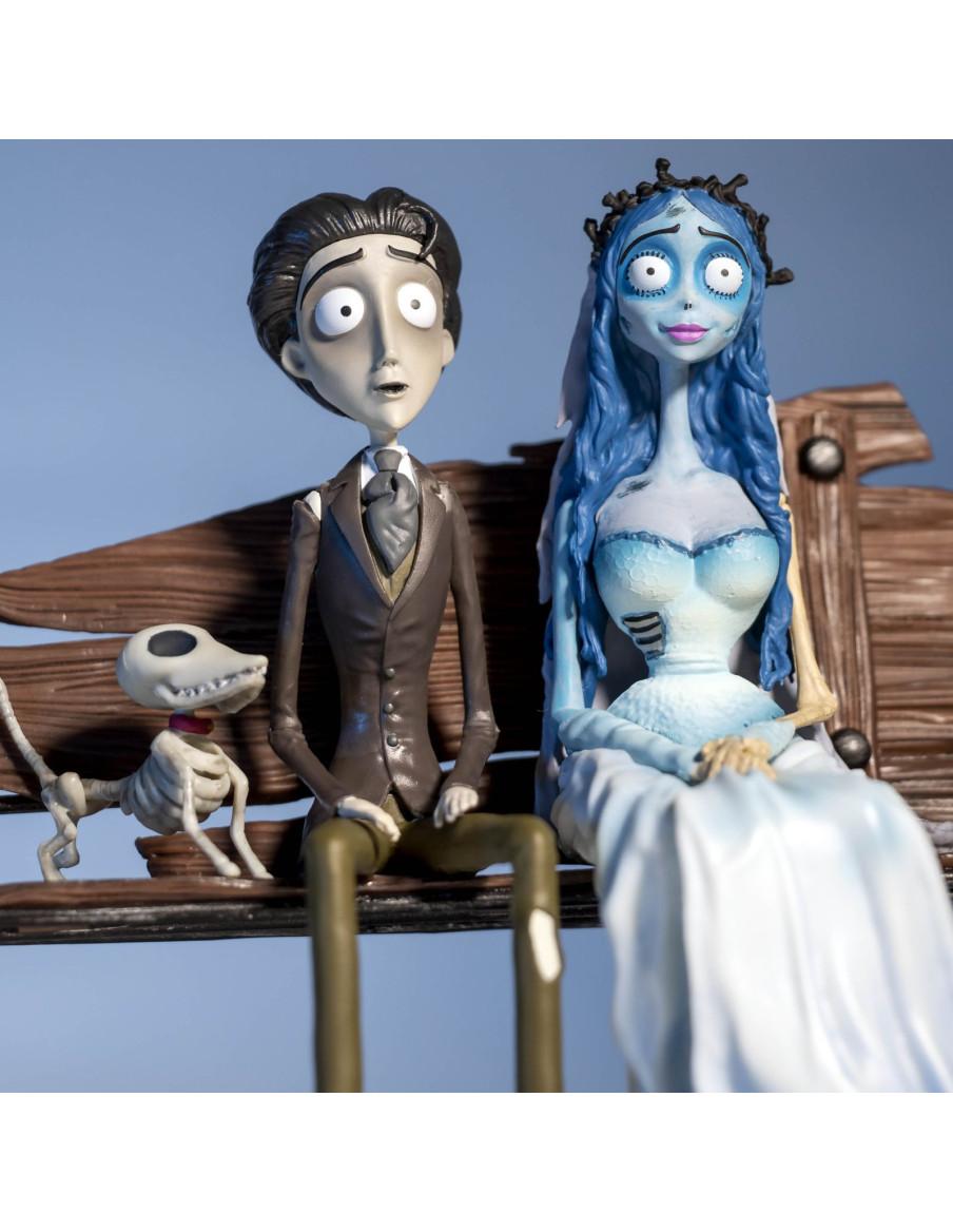 Figures Collector Set La novia cadáver en banco con Víctor y Zero. Tim Burton  - Diorama de figuras premium de los personajes de