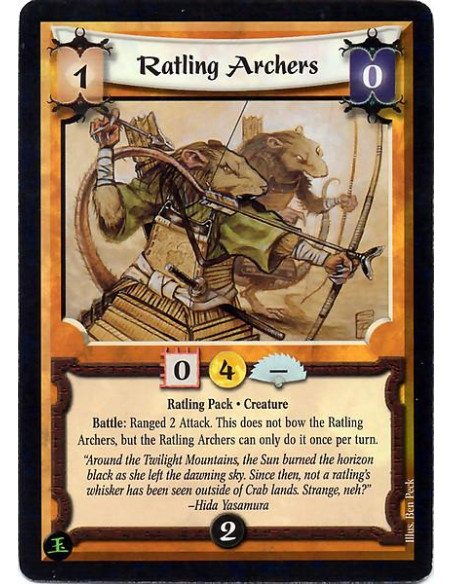 Ratling Archers  - Ratling Pack · Creature. Has +2F while attached to a Ratling. Battle: Ranged 2 Attack.
