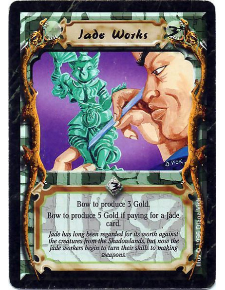 Jade Works  - Bow the Jade Works to produce 3 Gold. Bow the Jade Works to produce 5 Gold when paying for a Jade card.