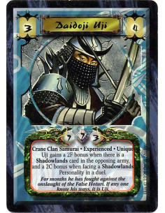Daidoji Uji Exp  - Crane Clan Samurai. Experienced. Unique. Uji gains a 2F bonus when there is a Shadowlands card in the opposin
