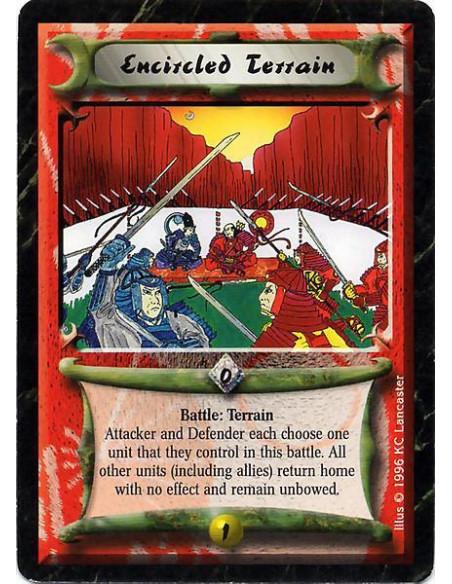 Encircled Terrain  - Terrain Battle: Before this battle’s resolution, the Attacker and Defender, in the order of your choice, ea