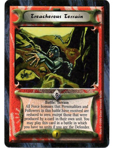 Treacherous Terrain  - Battle: Terrain If you are the Defender, you may play this card during a battle in which you have no unit