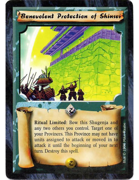 Benevolent Protection of Shinsei  - Ritual Limited: Bow this Shugenja and any two others you control. Target one of your Provinc