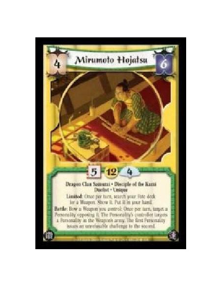 Mirumoto Hojatsu (Spanish)  - Dragon Clan Samurai · Disciple of the Kami · Duelist · Unique. Limited: Once per turn, search your