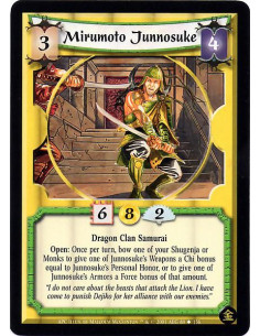 Mirumoto Junnosuke  - Dragon Clan Samurai Open: Once per turn, bow one of your Shugenja or Monks to give one of Junnosuke's Weap