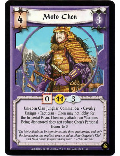 Moto Chen FOIL  - Unicorn Clan Junghar · Cavalry · Tactician · Unique. Chen cannot lobby. Chen can attach two Weapons. Being Dis