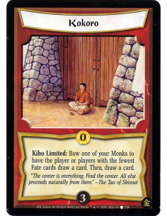 Kokoro  - Kiho Limited: Bow one of your Monks to have the player or players with the fewest Fate cards draw a card. Then, draw a