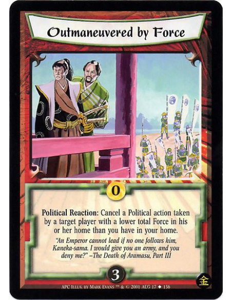 Outmaneuvered by Force  - Political Reaction: Before a Political action resolves that was taken by a player who has less total F
