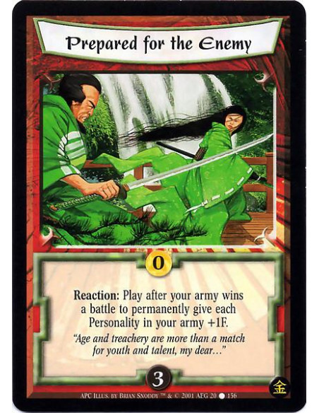 Prepared for the Enemy  - Reaction: Play after your army wins a battle to permanently give each Personality in your army +1F.