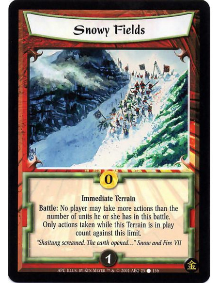 Snowy Fields  - Immediate Terrain Battle : No player may take more actions than the number of units he or she has in this battle